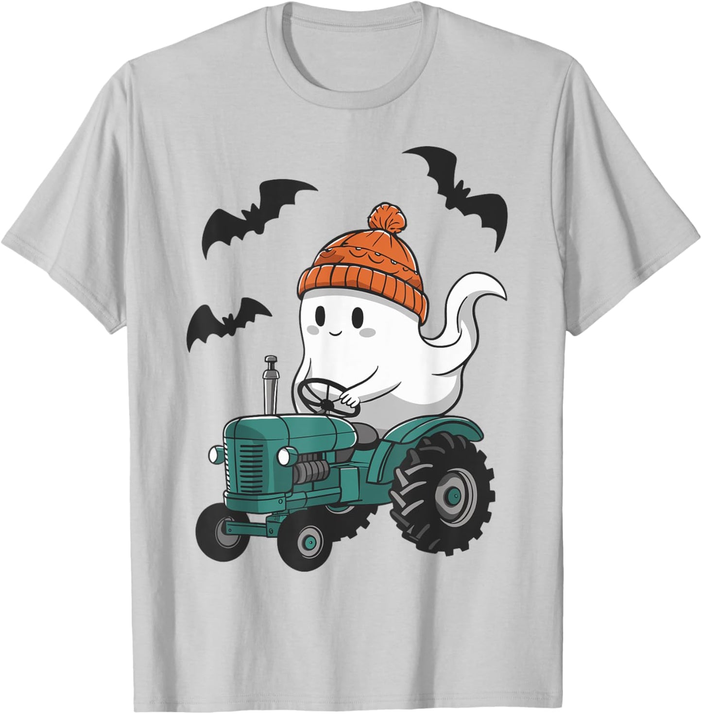 Cute Ghost Riding Tractor Lovers Spooky Halloween Farmer T-Shirt - T-Shirt | Ash