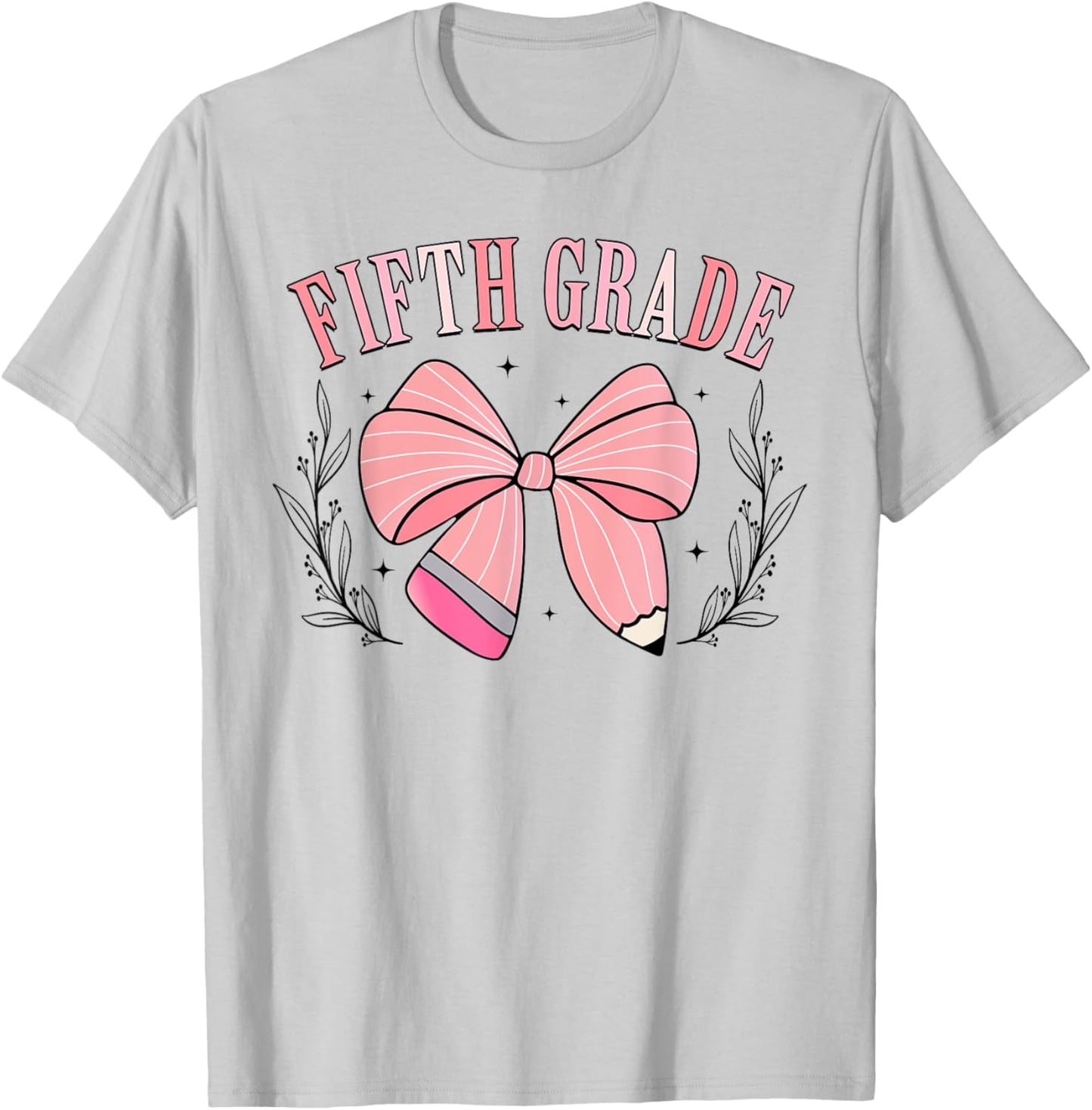 5th Grade Teacher Pencil Coquette Bow Back To School Teacher Women Girls Kids T-Shirt - T-Shirt | Ash