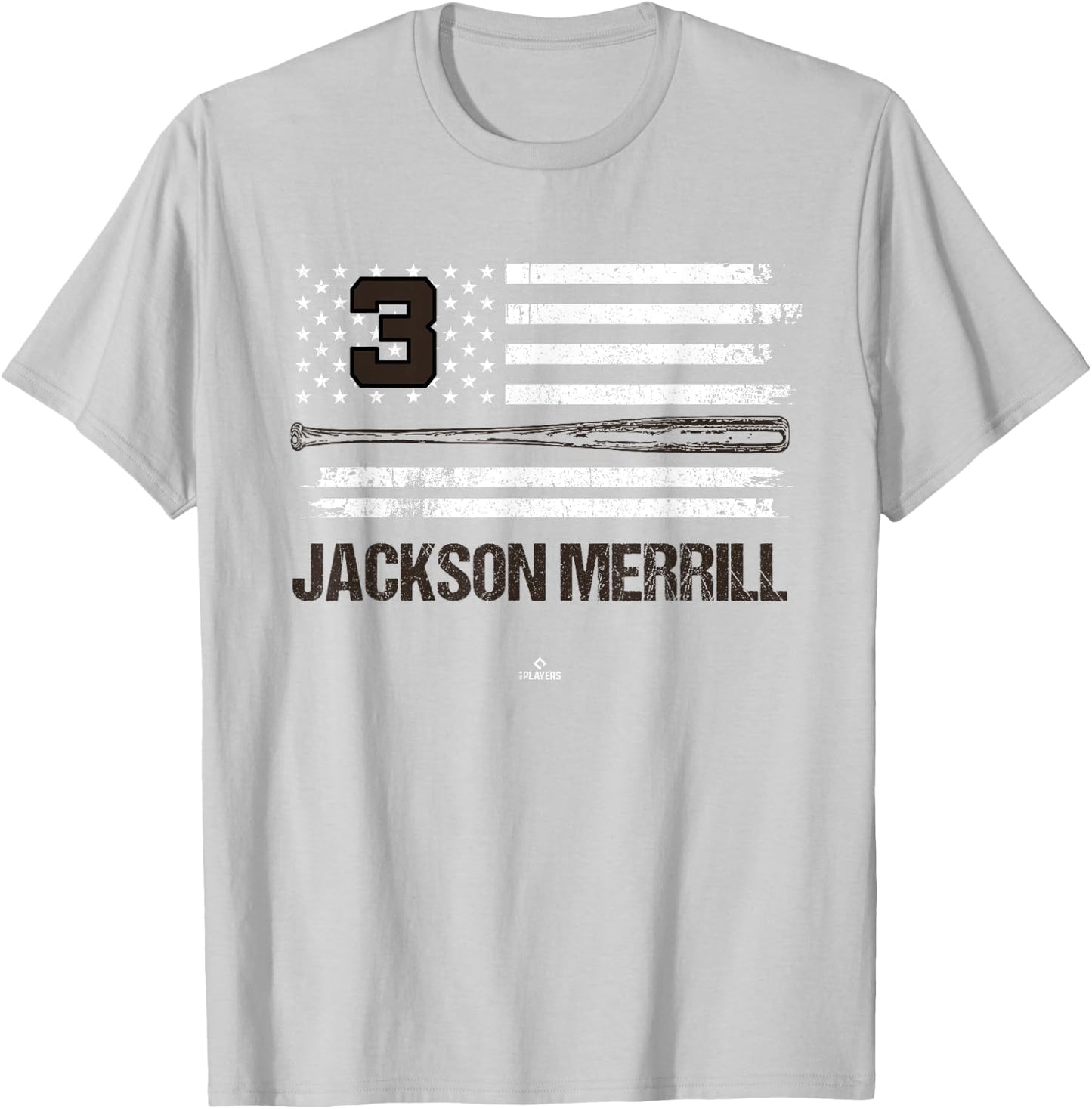 USA Flag Bat Jackson Merrill San Diego Baseball MLBPA T-Shirt - T-Shirt | Ash
