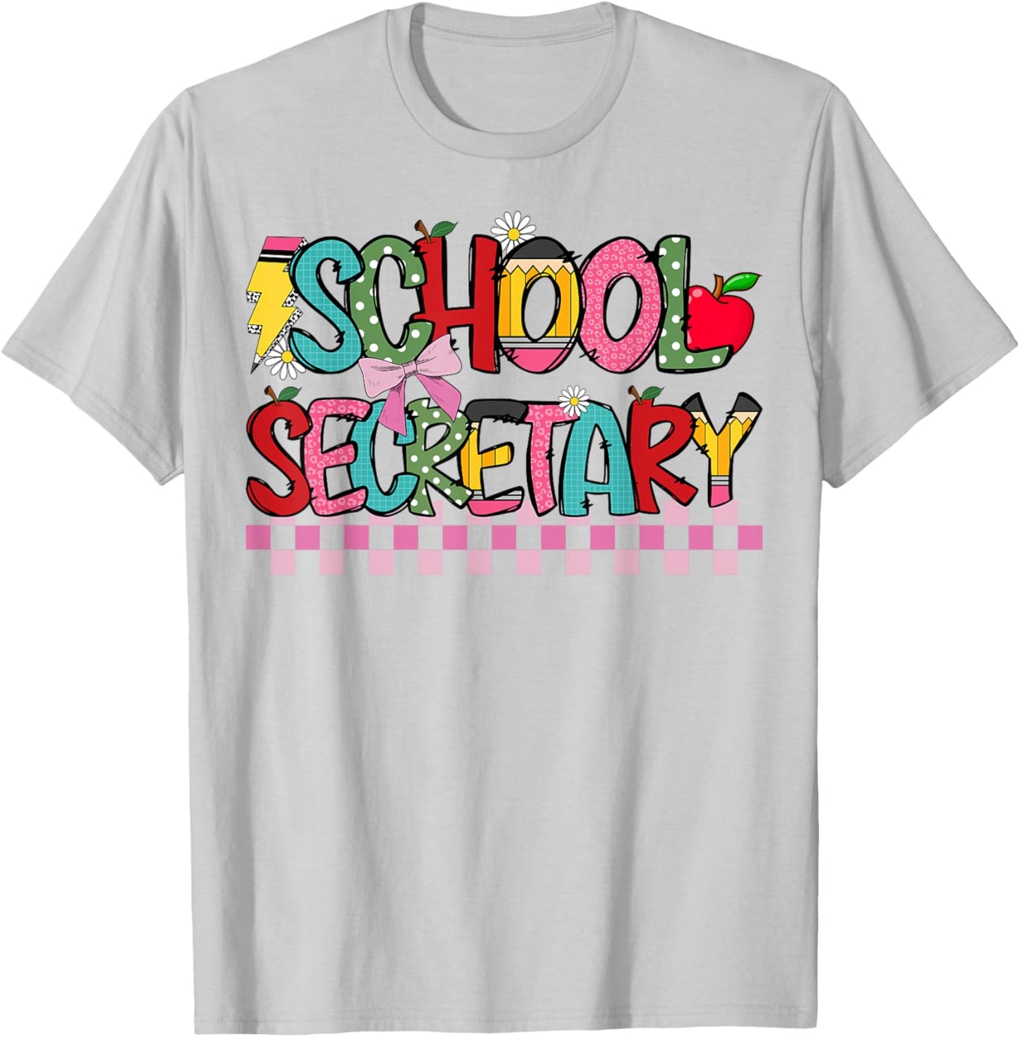 School Secretary Coquette Bow Pencil Cute School Secretary T-Shirt - T-Shirt | Ash