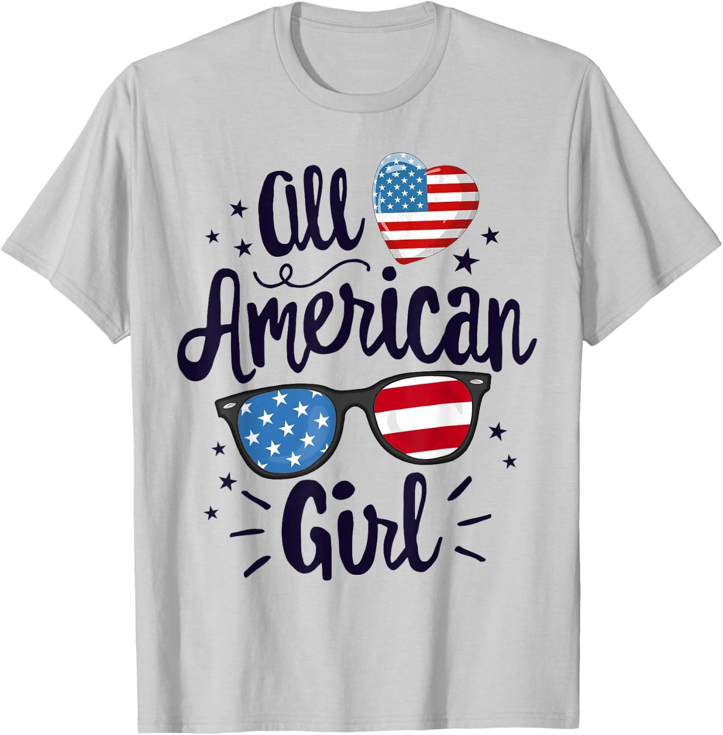 All American Girl Women American Flag 4th of July Patriotic T-Shirt - T-Shirt | Ash