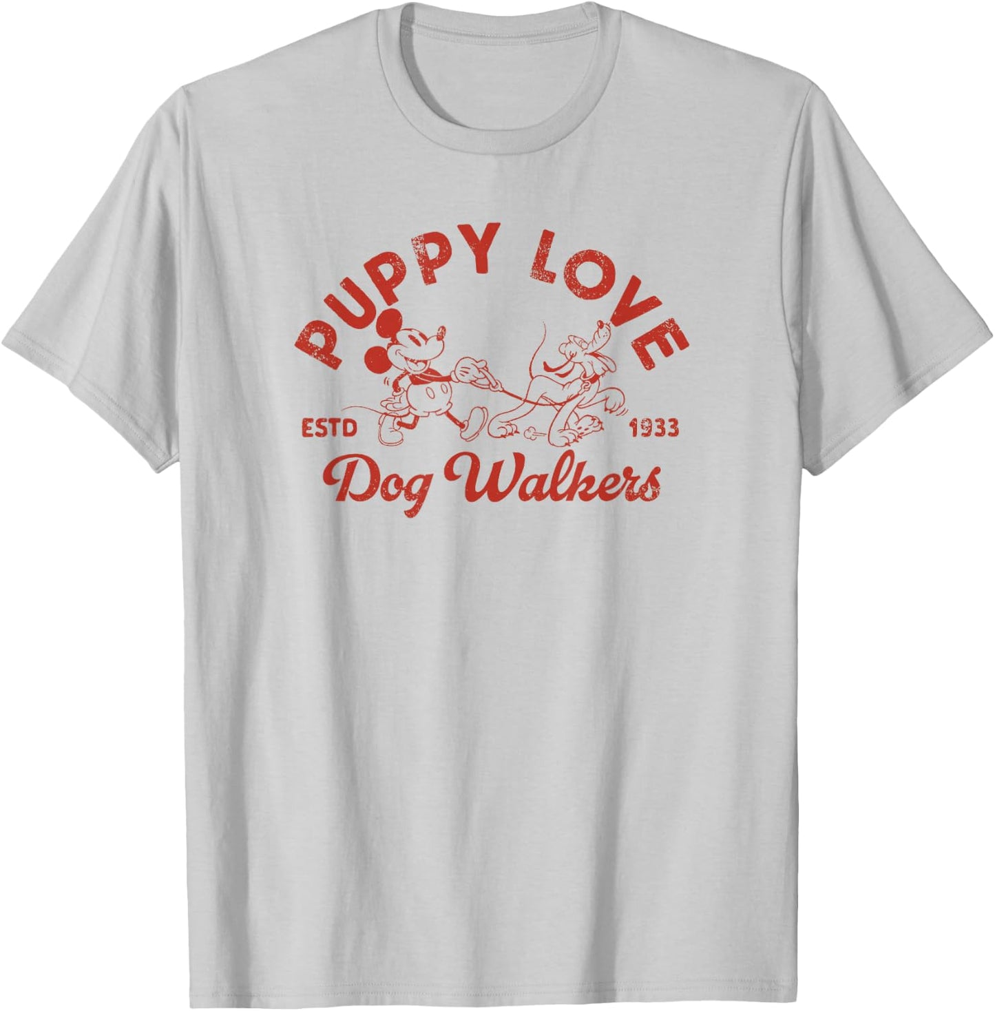 Disney Mickey and Friends Pluto Puppy Love Dog Walkers T-Shirt - T-Shirt | Ash