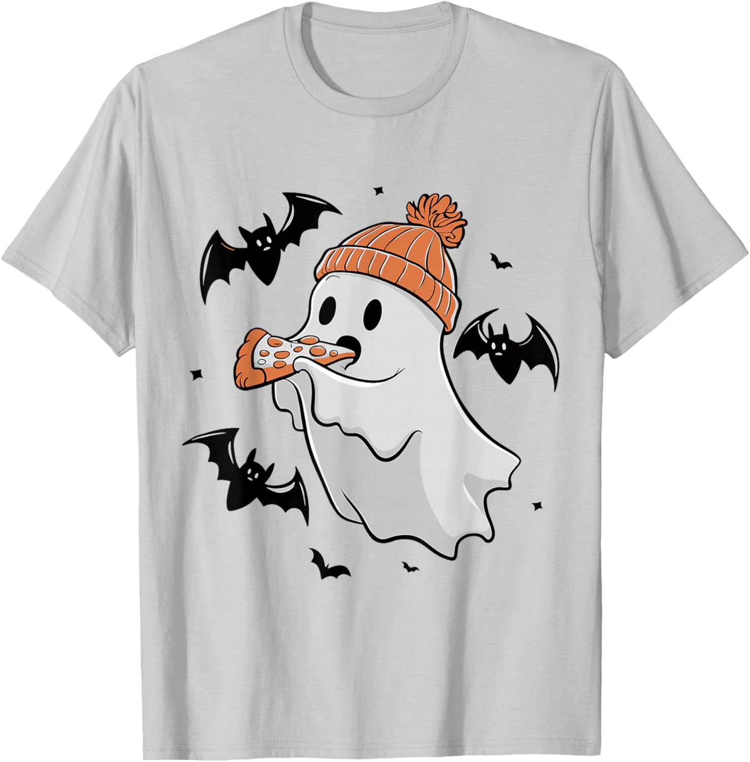 Cute Ghost Eating Pizza Lovers Spooky Halloween Food Costume T-Shirt - T-Shirt | Ash