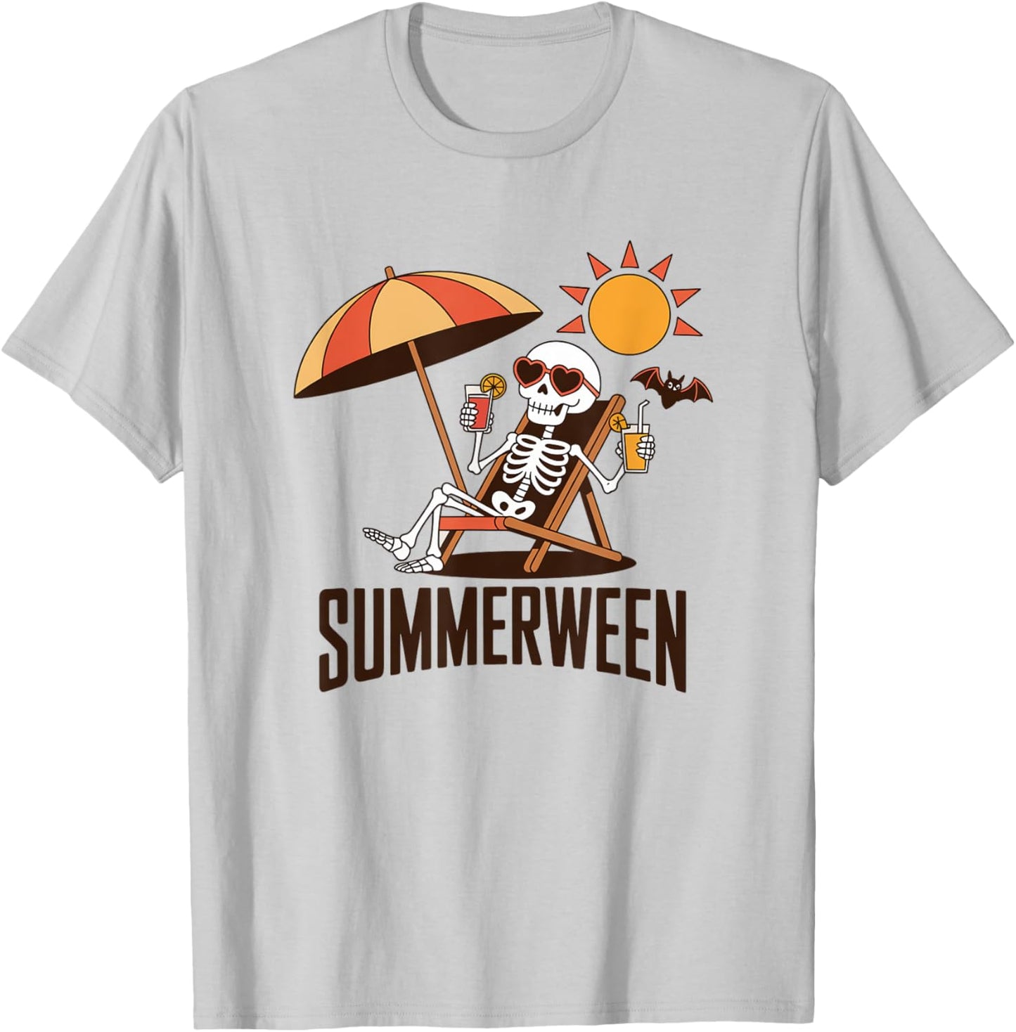 Skeleton Summerween Drink Beach Halloween Summer Scary Fun T-Shirt - T-Shirt | Ash