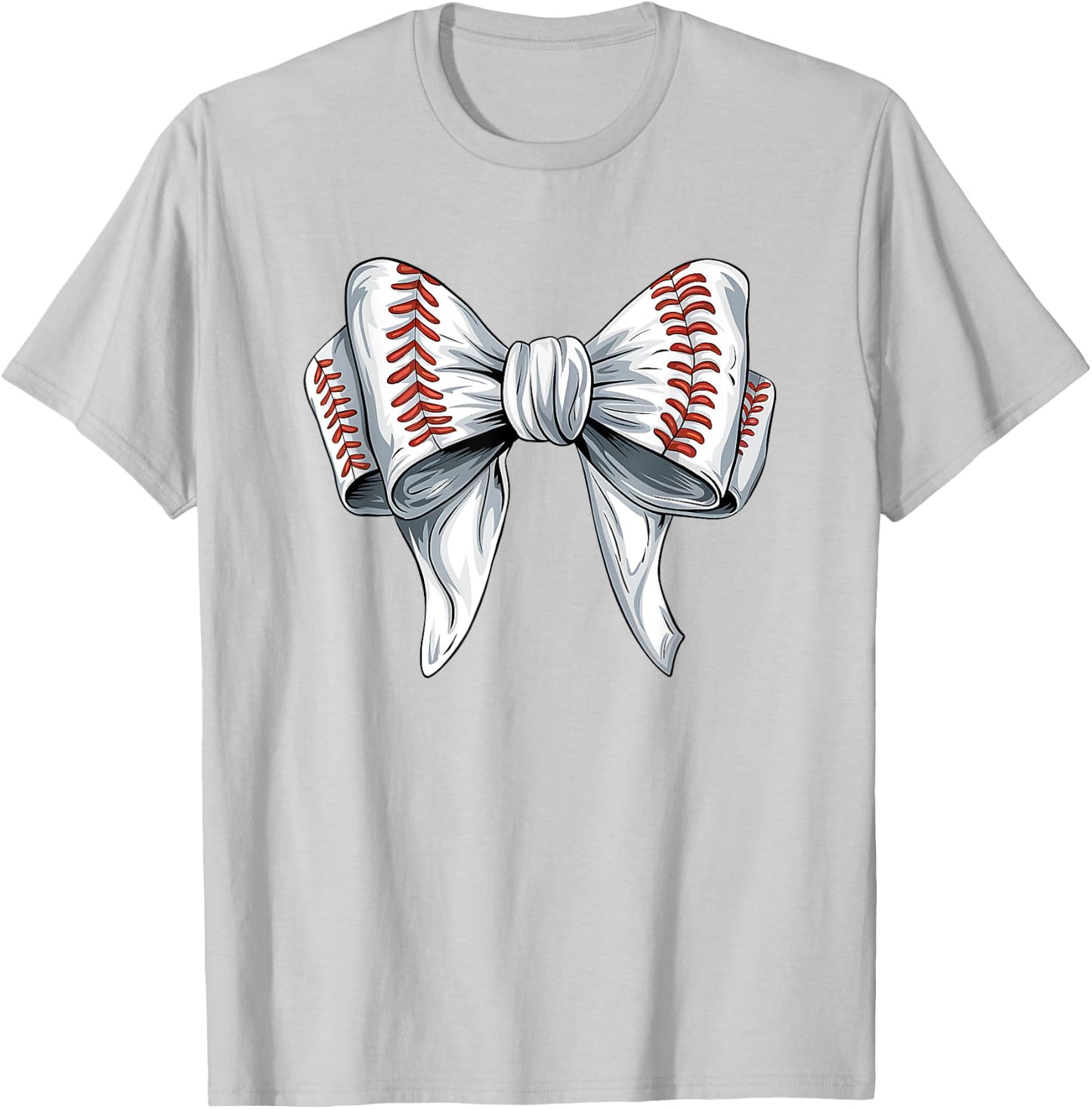 Baseball Coquette Bow Woman Girls Baseball Mom Fun T-Shirt - T-Shirt | Ash