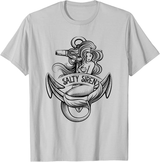 Salty Siren Shirt Girls Trip Cruise Mermaid Nautical Gift T-Shirt - T-Shirt | Ash