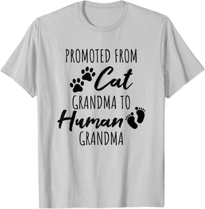 Promoted From Cat Grandma To Human Grandma T-Shirt - T-Shirt | Ash