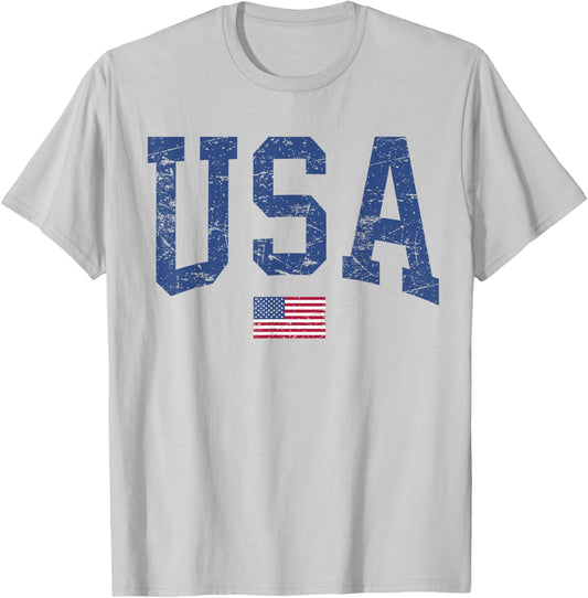 USA Women Men Kids Patriotic American Flag Distressed T-Shirt - T-Shirt | Ash