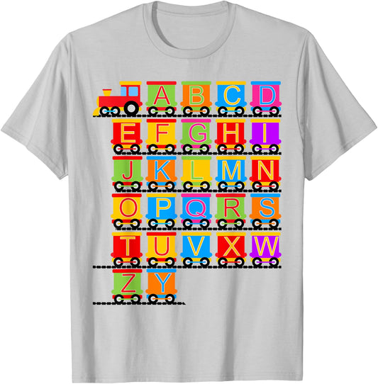 Toddler Boy Train Railroad ABC Alphabet Kindergarten Kids T-Shirt - T-Shirt | Ash