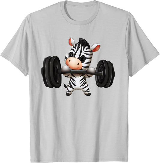 Zebra Barbell Workout Fitness Safari Design T-Shirt - T-Shirt | Ash