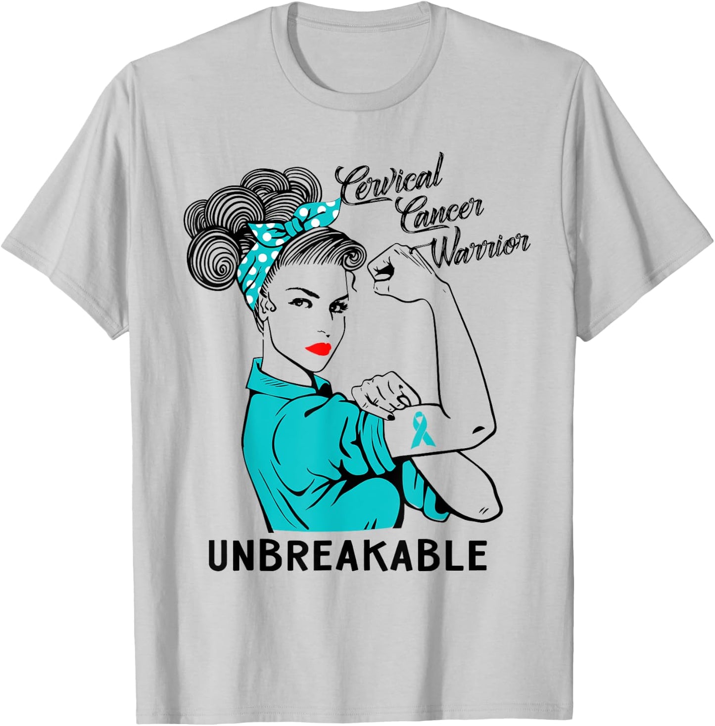 Cervical Cancer Warrior Unbreakable Awareness Gift T-Shirt - T-Shirt | Ash