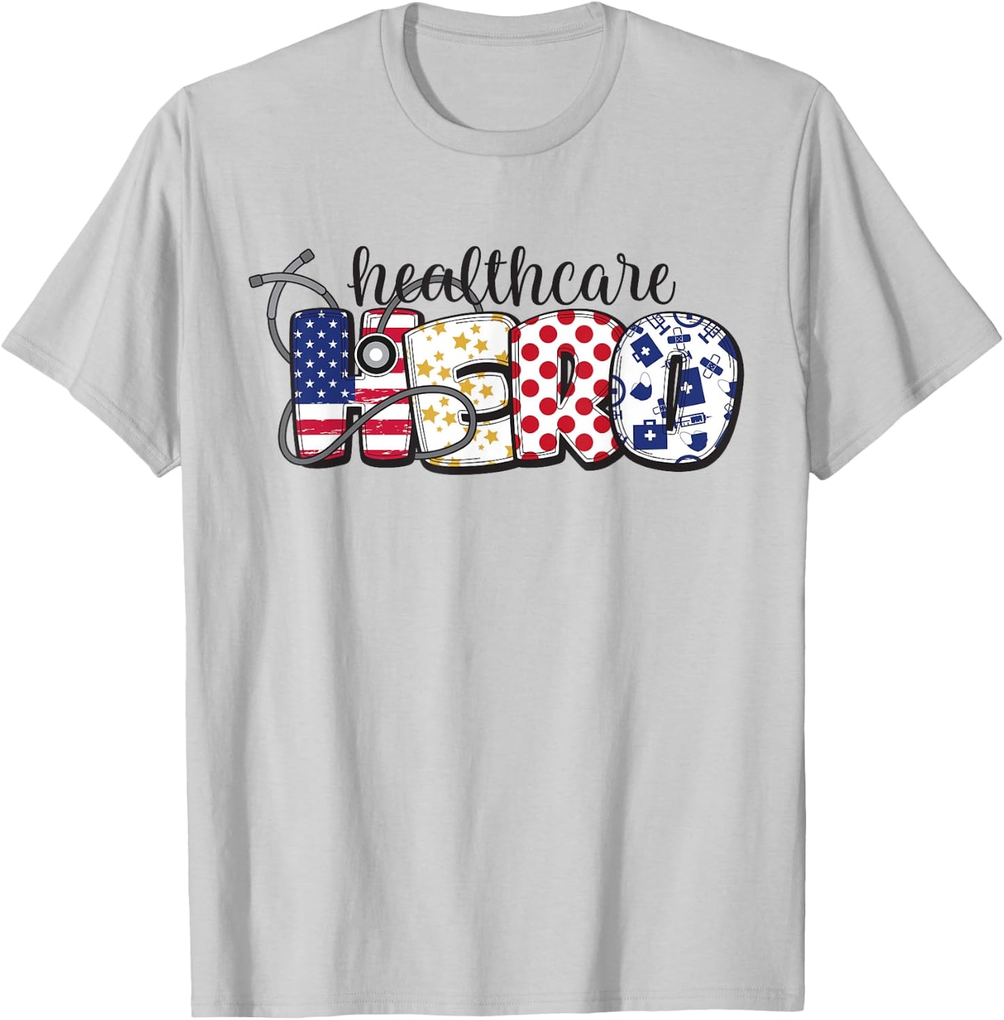Healthcare Hero Shirt for Nurse Doctor Medical American Flag T-Shirt - T-Shirt | Ash