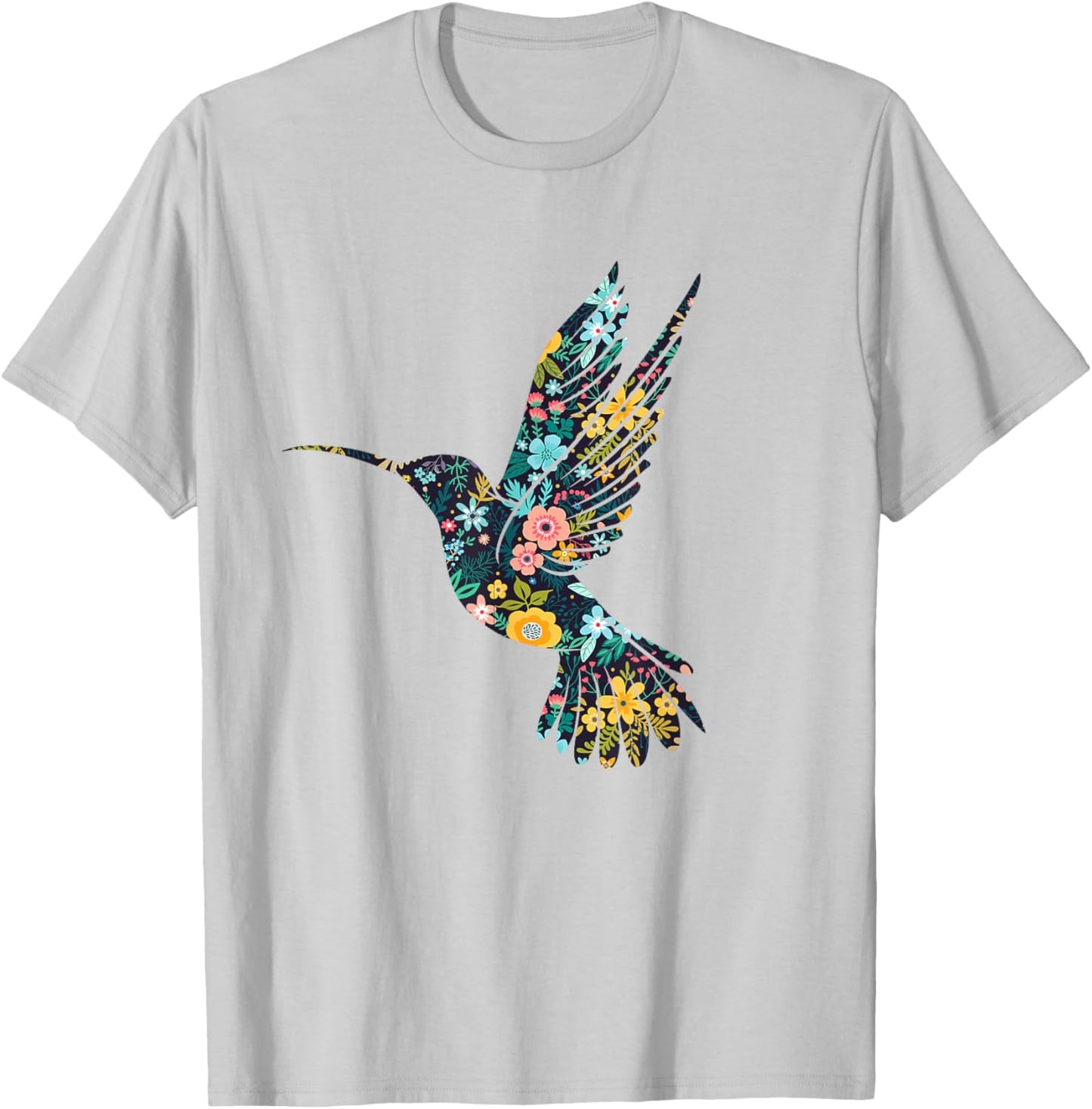 Floral Hummingbird Silhouette Girls Graphic T-Shirt - T-Shirt | Ash