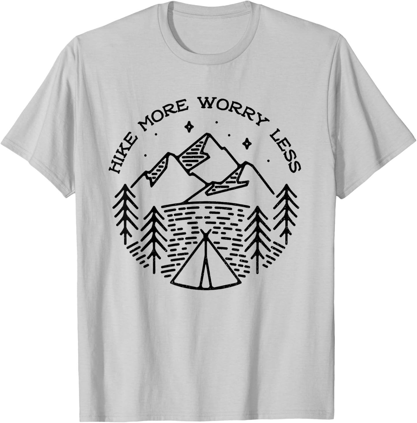 Funny Mountain Hiker Hike More Worry Less Hiking Outdoor T-Shirt - T-Shirt | Ash