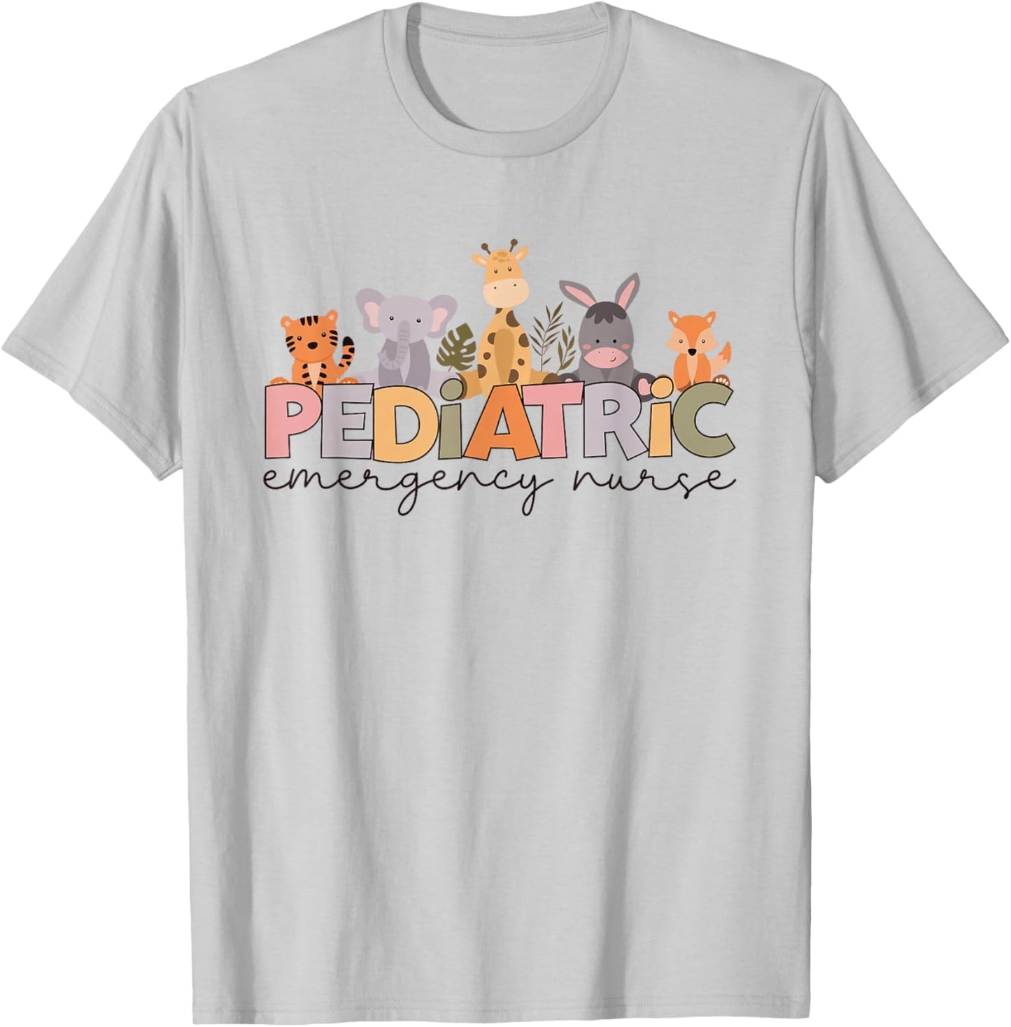 Women Pediatric Emergency Nurse Safari Animals Peds ER Nurse T-Shirt - T-Shirt | Ash
