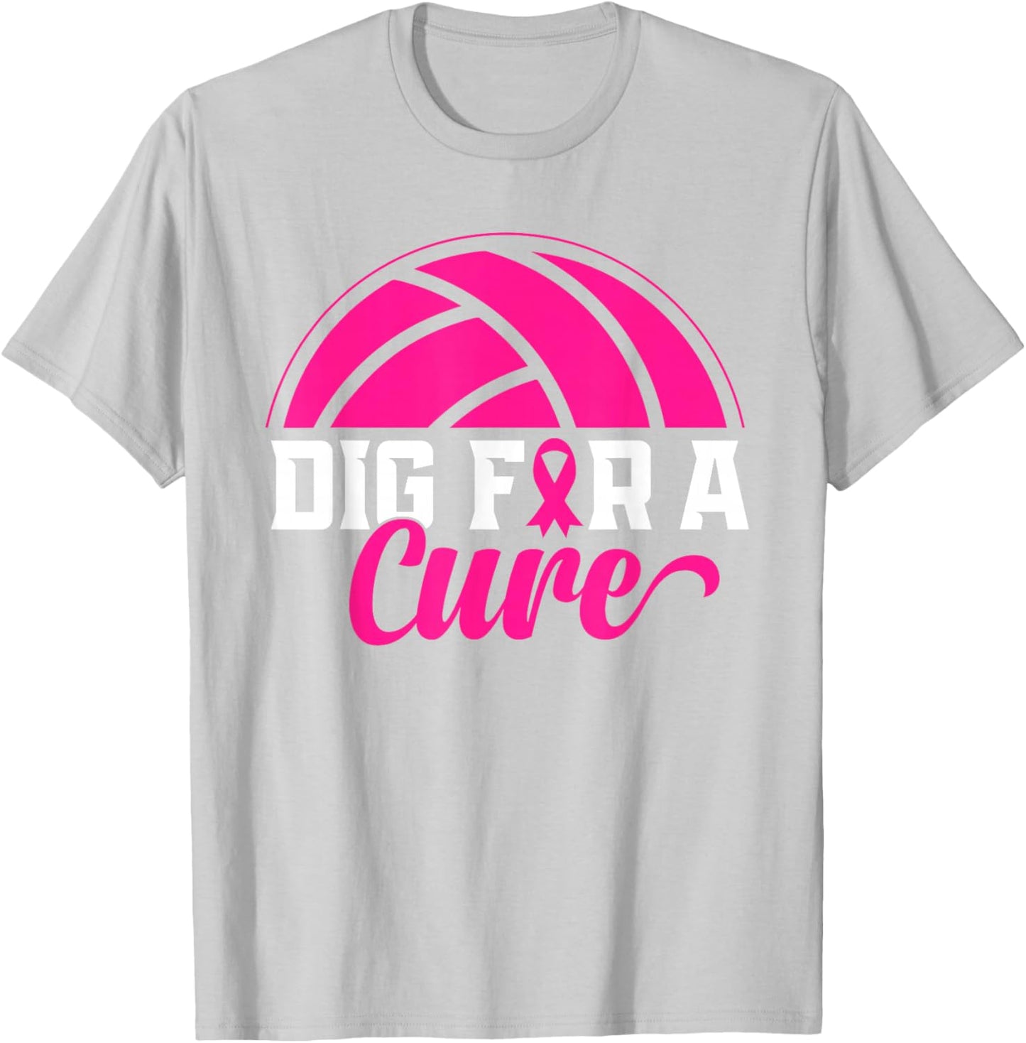 Dig For A Cure Breast Cancer Awareness Volleyball Pink Print T-Shirt - T-Shirt | Ash