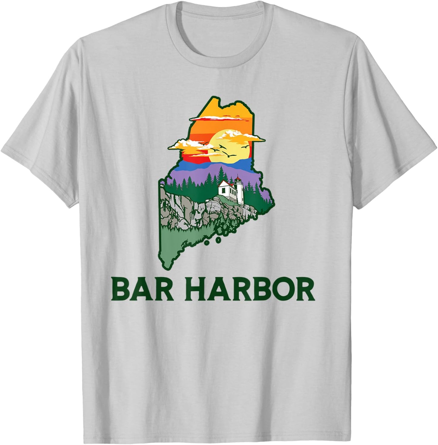 Retro Bar Harbor Maine Nature & Outside Illustrated Graphic T-Shirt - T-Shirt | Ash