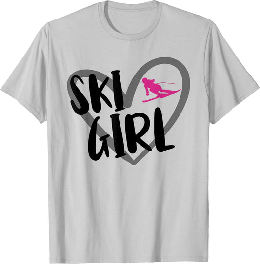 Ski Girl Heart Funny Skiing For Skiers T-Shirt - T-Shirt | Ash