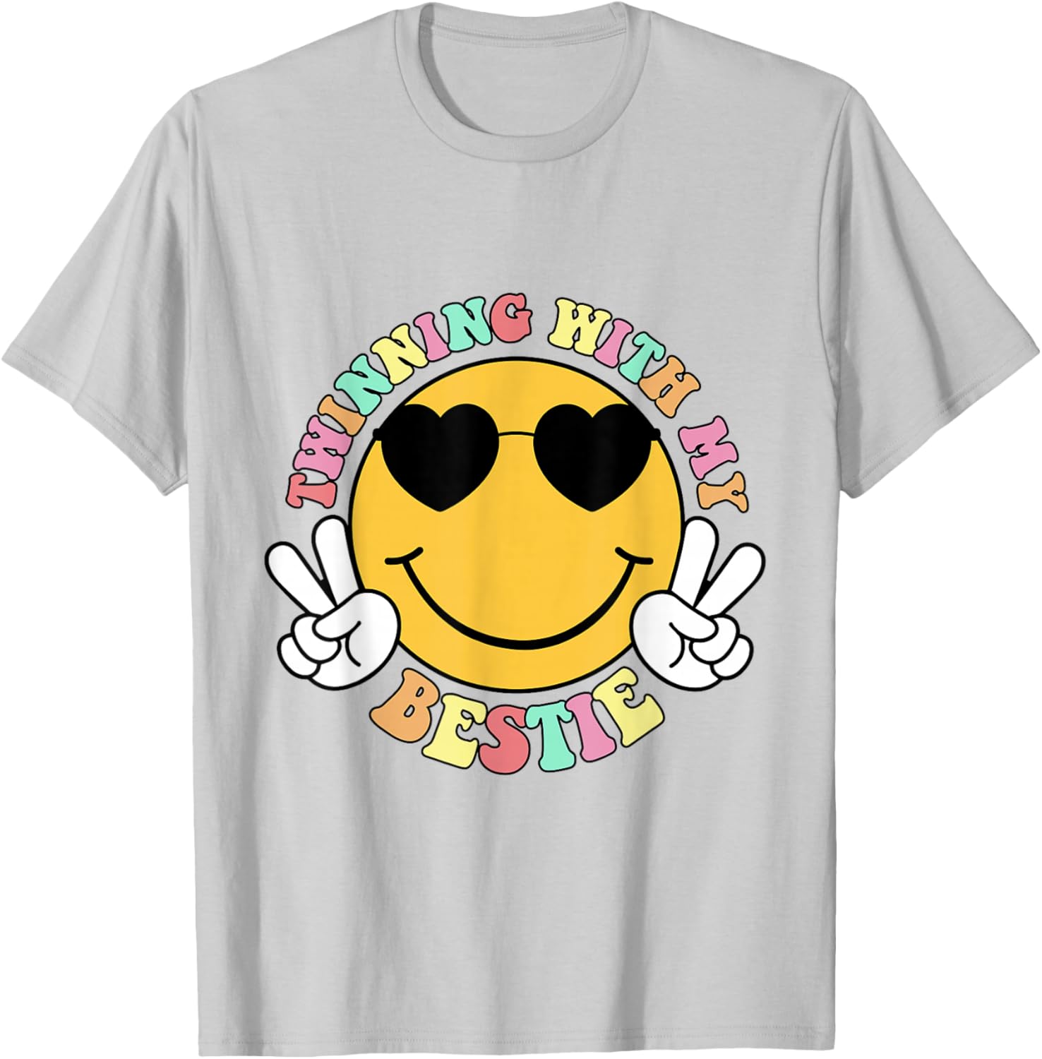 Twinning With My Bestie Girls Kids Smile Face Twinning Day T-Shirt - T-Shirt | Ash