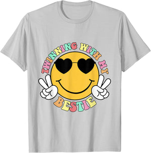 Twinning With My Bestie Girls Kids Smile Face Twinning Day T-Shirt - T-Shirt | Ash