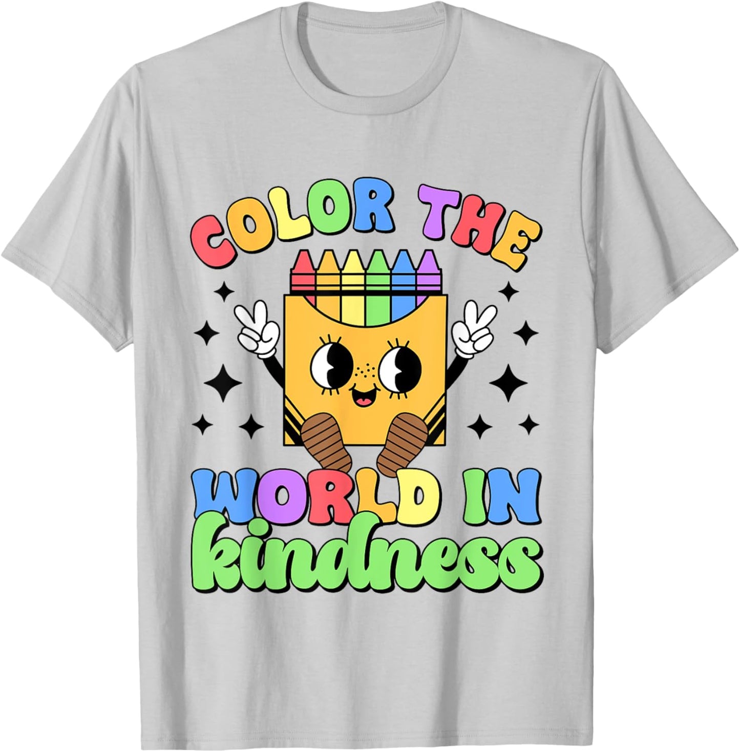 Teacher Back To School Color In Kindness Crayon Pencil T-Shirt - T-Shirt | Ash