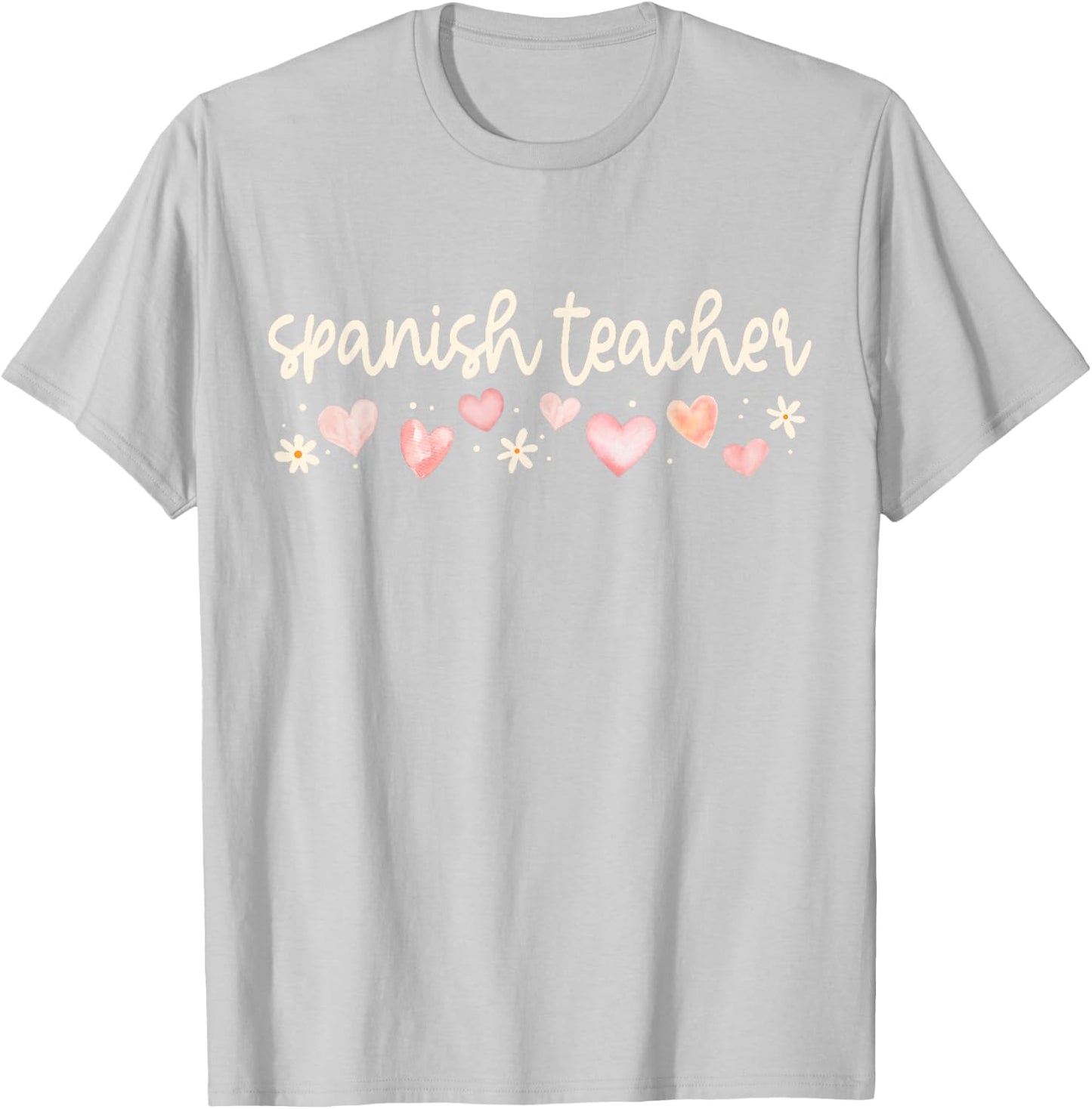 Spanish Teacher Valentines Day Bilingual Maestra Daisy Heart T-Shirt - T-Shirt | Ash