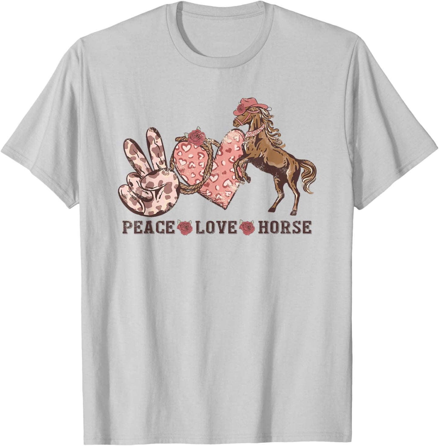 Peace Love Horses Girl I Love My Horses Equestrian Horseback T-Shirt - T-Shirt | Ash