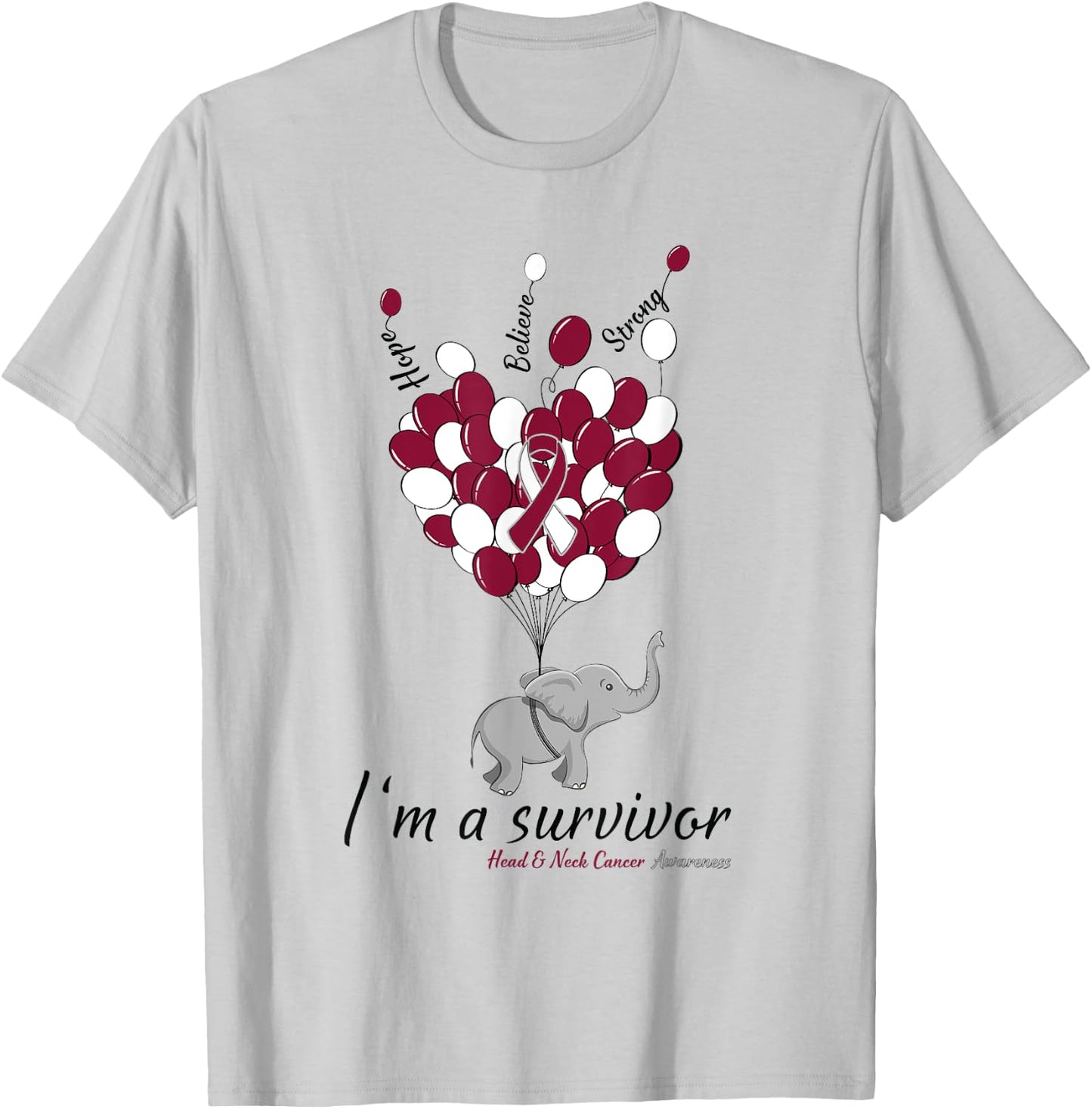 Elephant I'm a Survivor Heart Head & Neck Cancer Awareness T-Shirt - T-Shirt | Ash