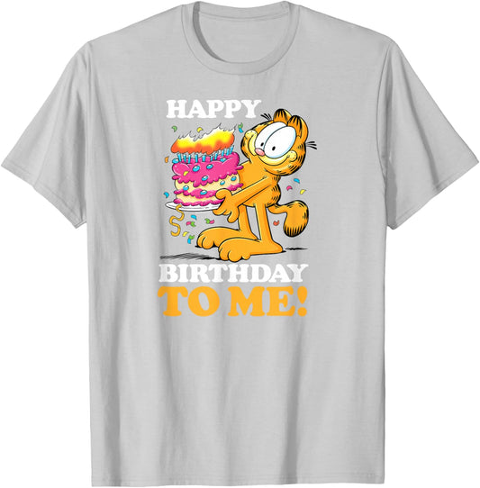 Garfield - Happy Birthday To Me with Cake T-Shirt - T-Shirt | Ash