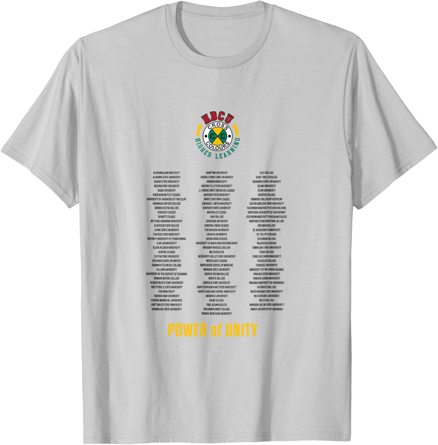 CROSS COLOURS HBCU | Historically Black Colleges | Higher Learning - White, Small, Short Sleeve T-Shirt - T-Shirt | Ash