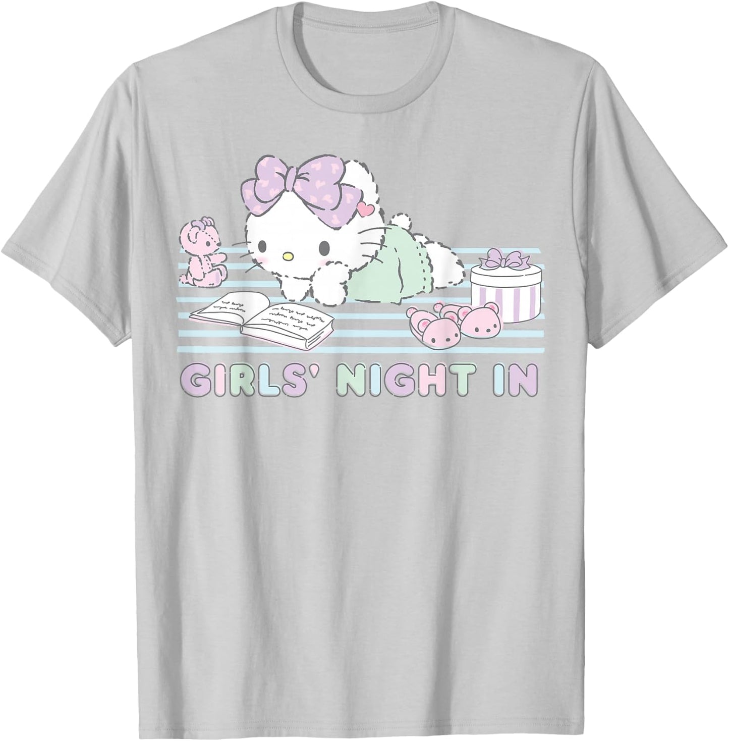 Hello Kitty Girls Night In Reading Short Sleeve T-Shirt - T-Shirt | Ash