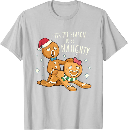 Funny Rude Xmas Shirt Bonking Gingerbread Naughty Christmas T-Shirt - T-Shirt | Ash