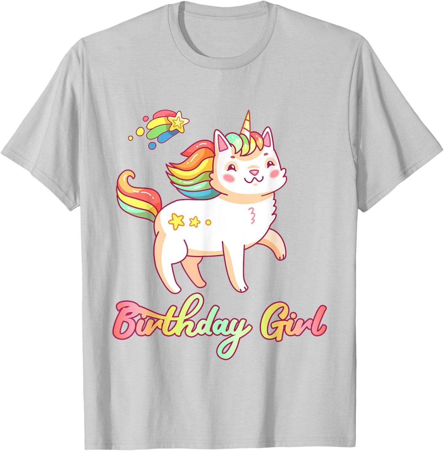 Birthday Girl Unicorn Caticorn Girls Shirt Birthday Party T-Shirt - T-Shirt | Ash