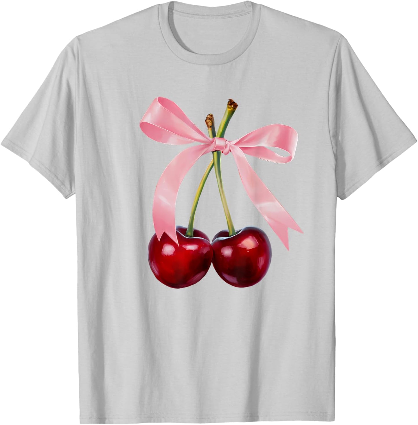 Cherry Graphic Pink Bow Red Aesthetic Cherries Summer Y2K Women Kids T-Shirt - T-Shirt | Ash