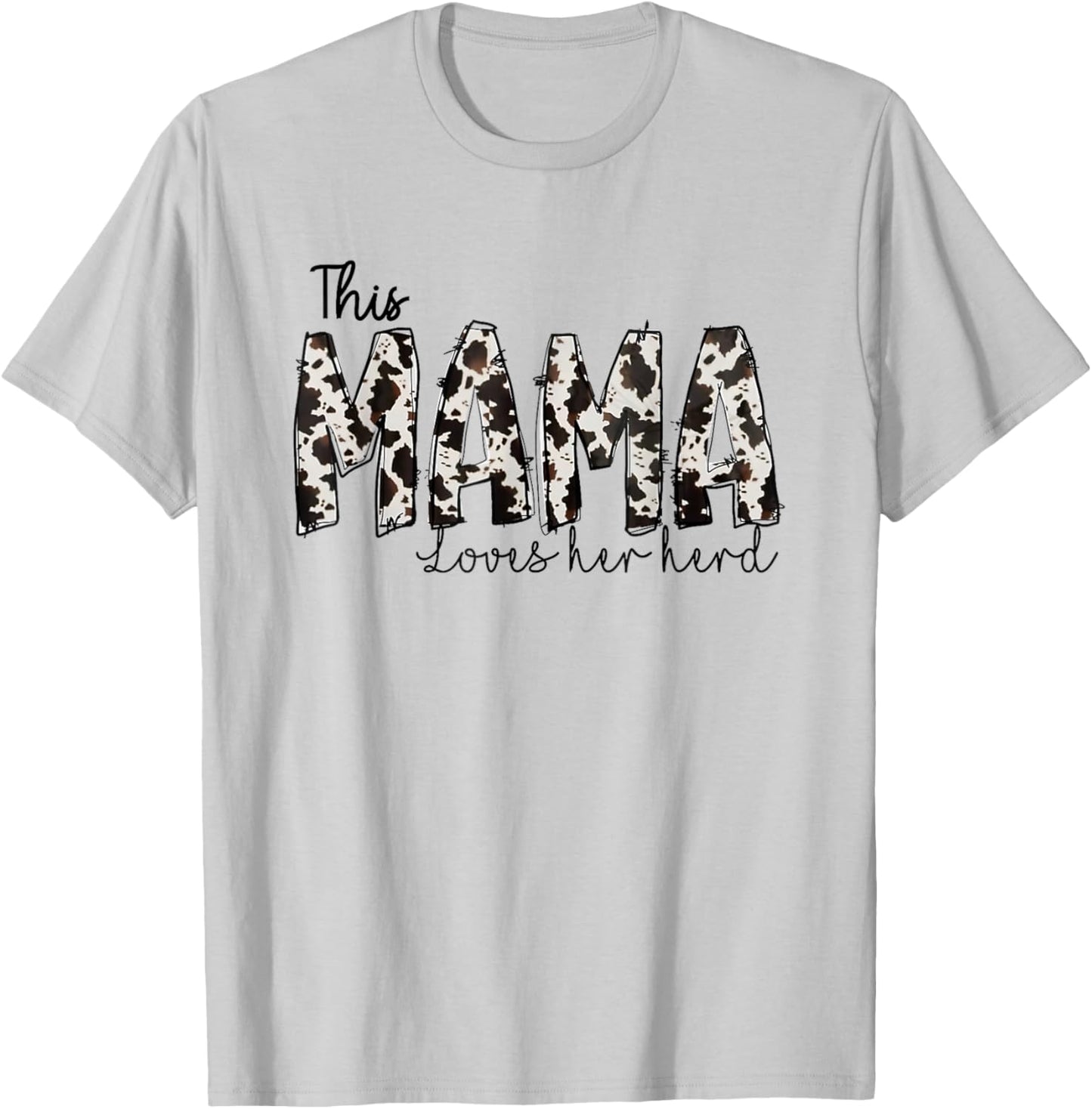 This Mama Loves Her Herd Mother's Day Cow Pattern T-Shirt - T-Shirt | Ash