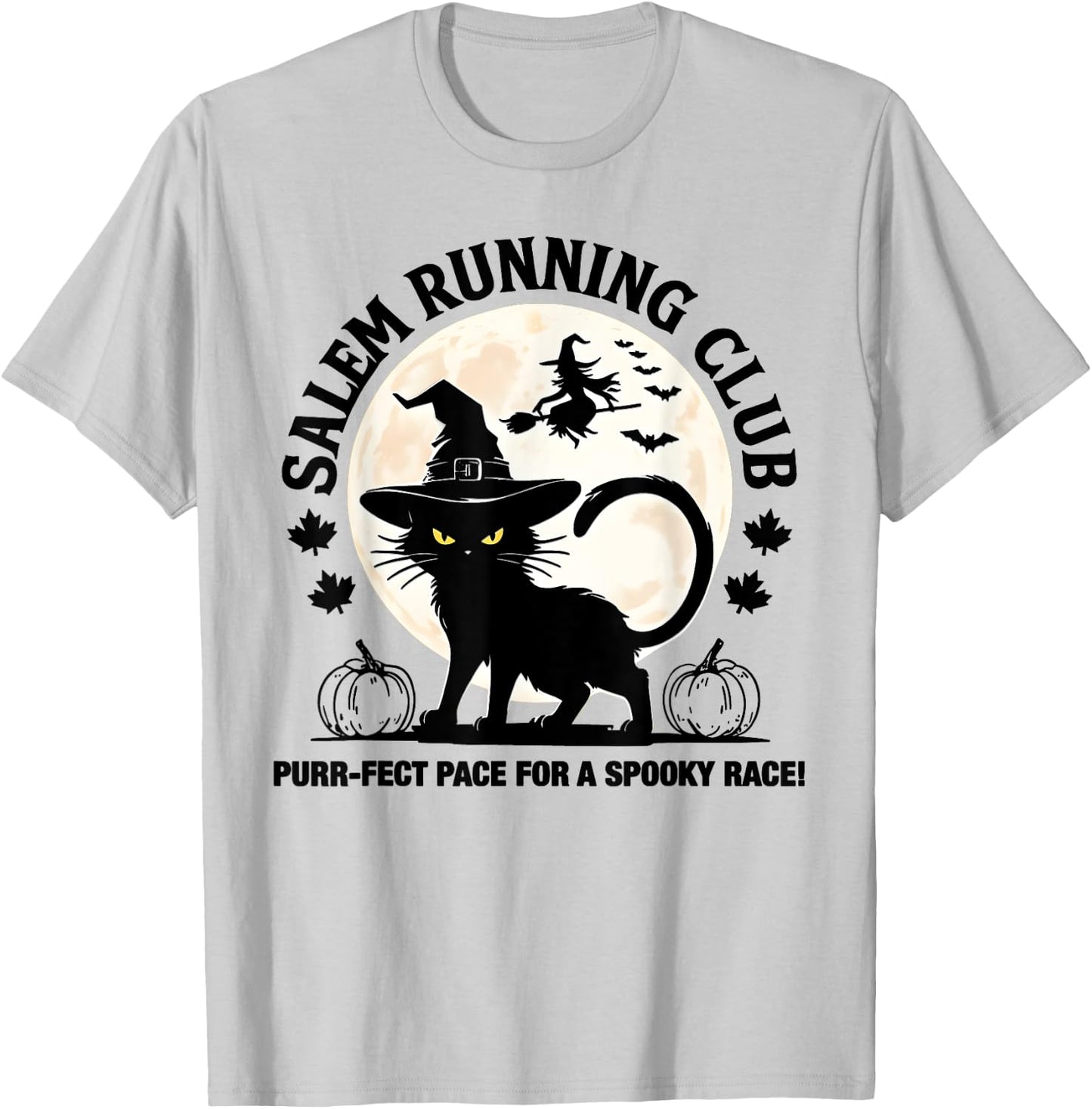 Funny Salem Running Club Witch Cat Halloween Graphic Men Women T-Shirt - T-Shirt | Ash