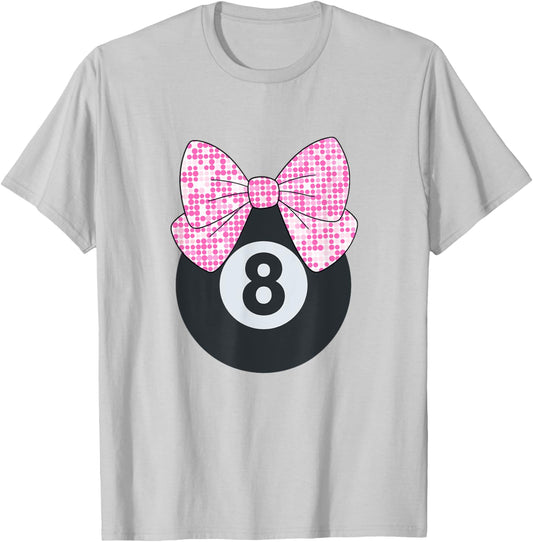 8th Birthday Girls 8 Years Old Pink Retro Bow 8-Ball T-Shirt - T-Shirt | Ash