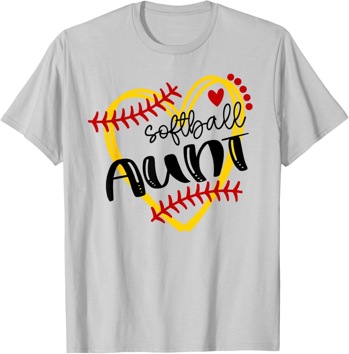 Personalized Softball Heart Cute Aunt Women Softball T-Shirt - T-Shirt | Ash