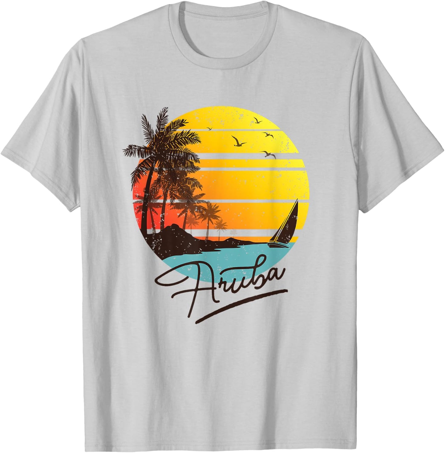 Aruba Retro Summer Tropical Beach T-Shirt - T-Shirt | Ash