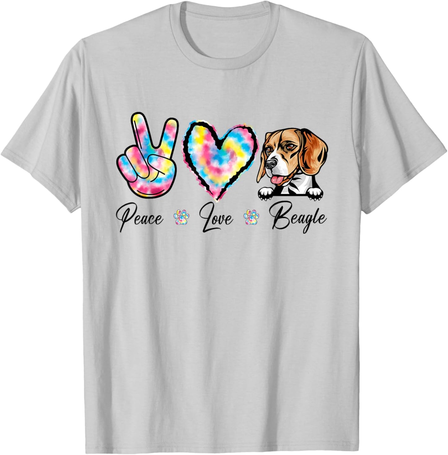 Tie Dye Peace Love Beagle Dog Puppy Paw Lover Men Women Kids T-Shirt - T-Shirt | Ash