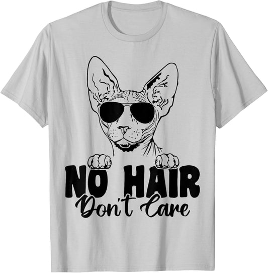 Funny Sphynx Cat No Hair Don't Care Bald Hairless Cat Lover T-Shirt - T-Shirt | Ash