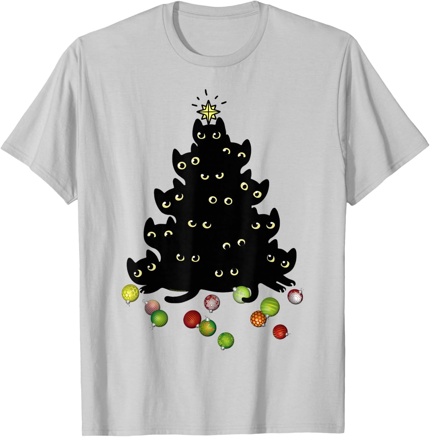Cat Lovers Cute and Funny Holiday Tree Christmas T-Shirt - T-Shirt | Ash