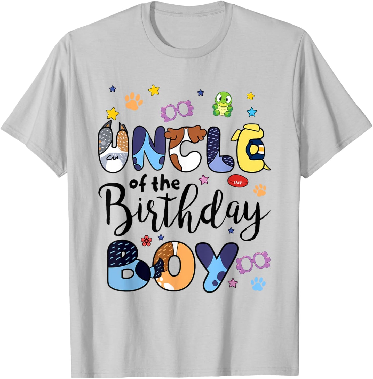 Blue Heeler Dog Uncle Of Birthday Boy Paw Family Matching T-Shirt - T-Shirt | Ash