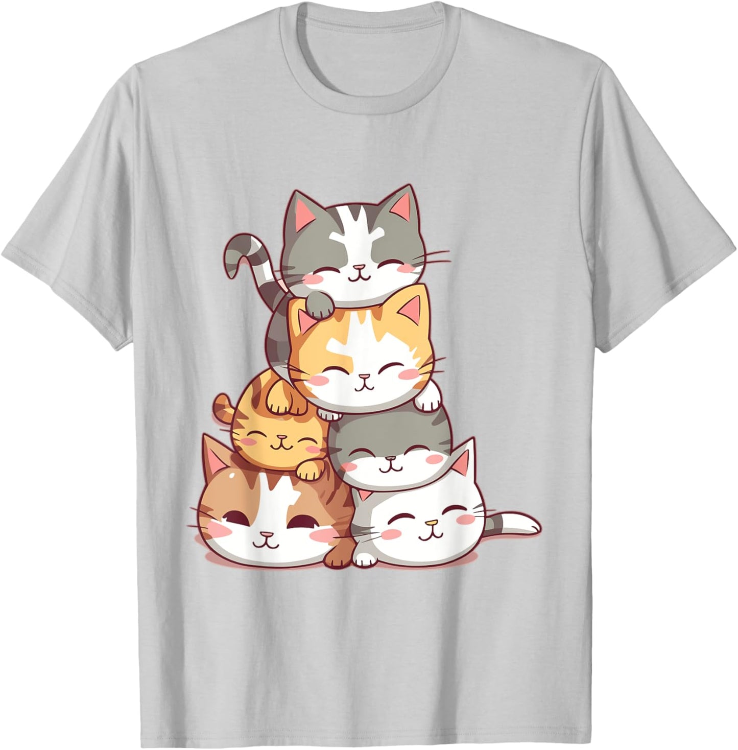 Cat Cute Kitty Pile Cats Anime Kawaii Neko Women Girls T-Shirt - T-Shirt | Ash