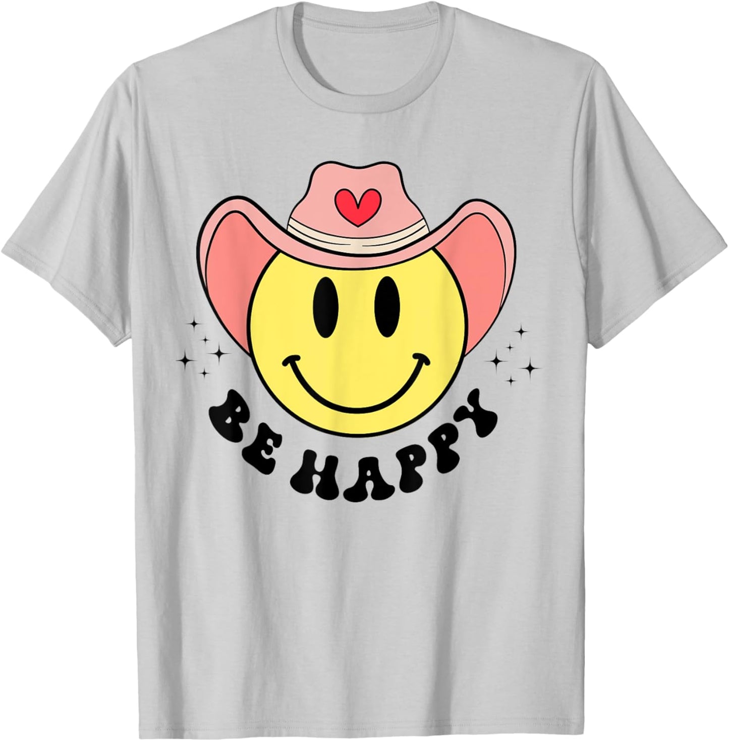 Be Happy Cute Retro Cowboy Smile Face For Boys Girls Women T-Shirt - T-Shirt | Ash