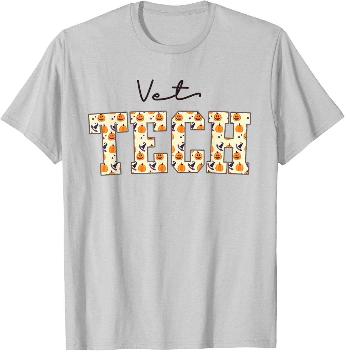 Vet Tech Halloween Fall Pumpkin Spooky Veterinary Technician T-Shirt - T-Shirt | Ash