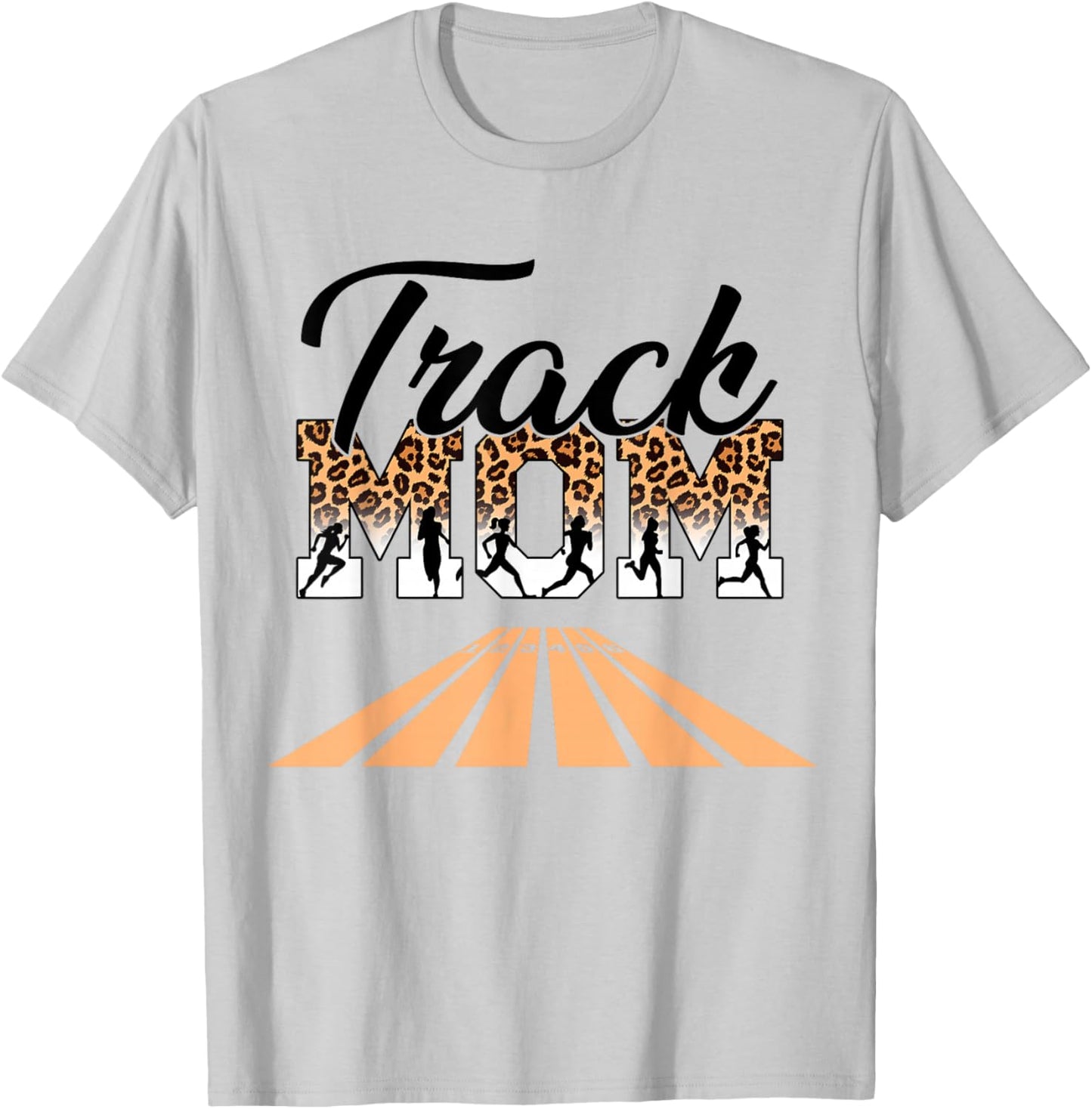 Leopard Messy Bun Track Funny Field Mom Mother's Day Running T-Shirt - T-Shirt | Ash