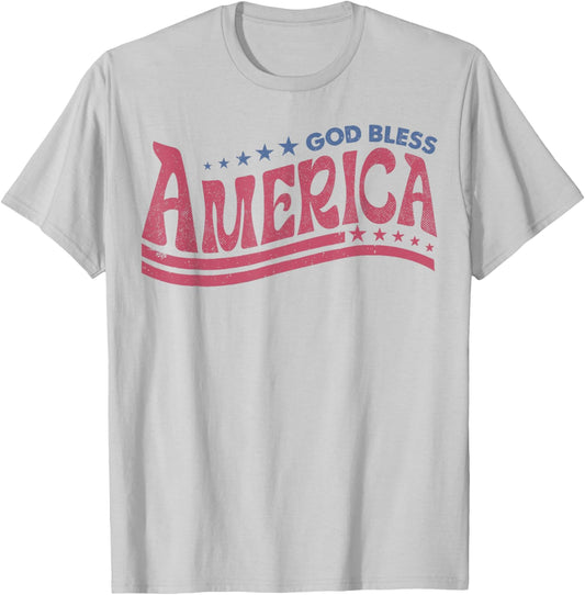 Retro 4th Of July God Bless America Patriotic Christian Girls Kids Men T-Shirt - T-Shirt | Ash