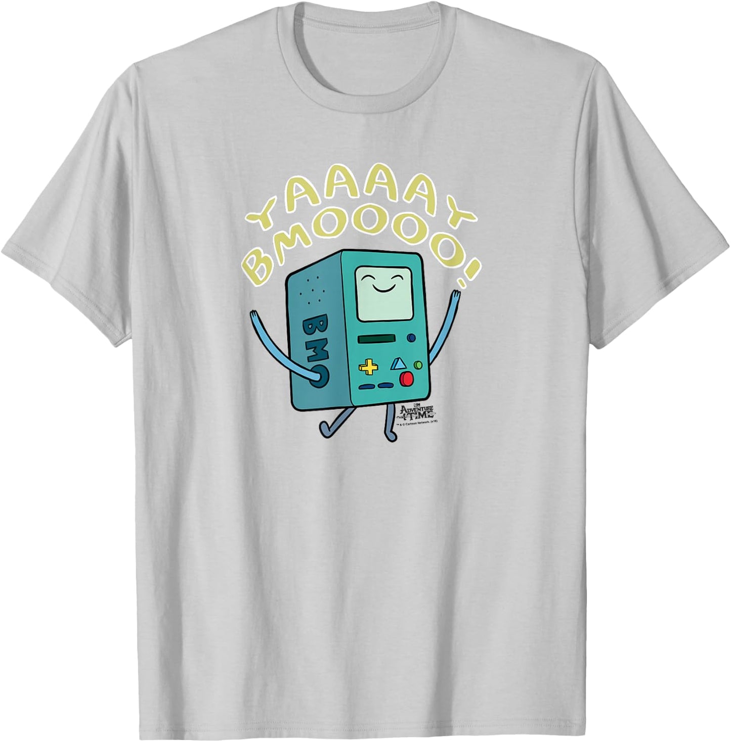 Cartoon Network Adventure Time Yay BMO -Adults , White, Small, Short Sleeve, Classic Fit T-Shirt - T-Shirt | Ash
