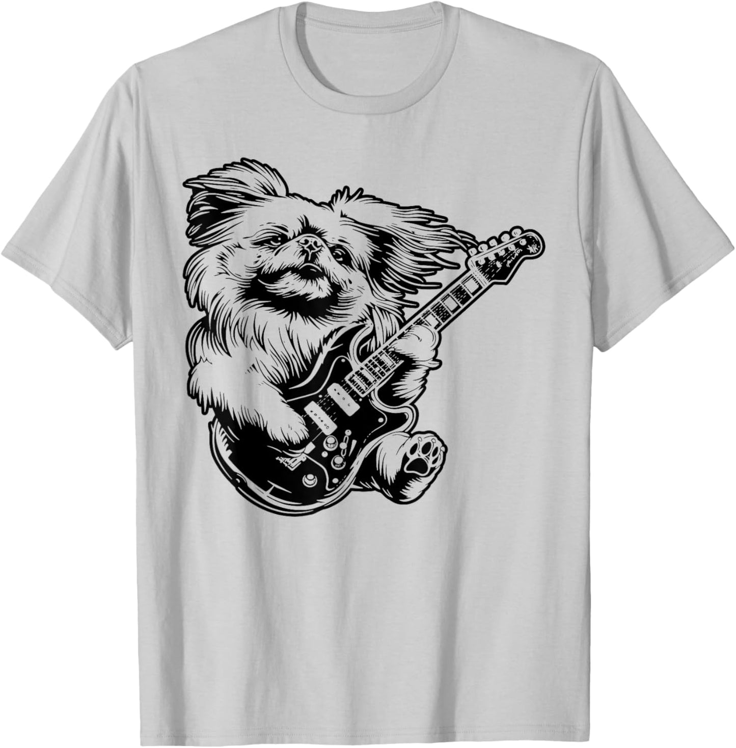 Dog Guitarist Guitar - Pekingese Dad Mom T-Shirt - T-Shirt | Ash